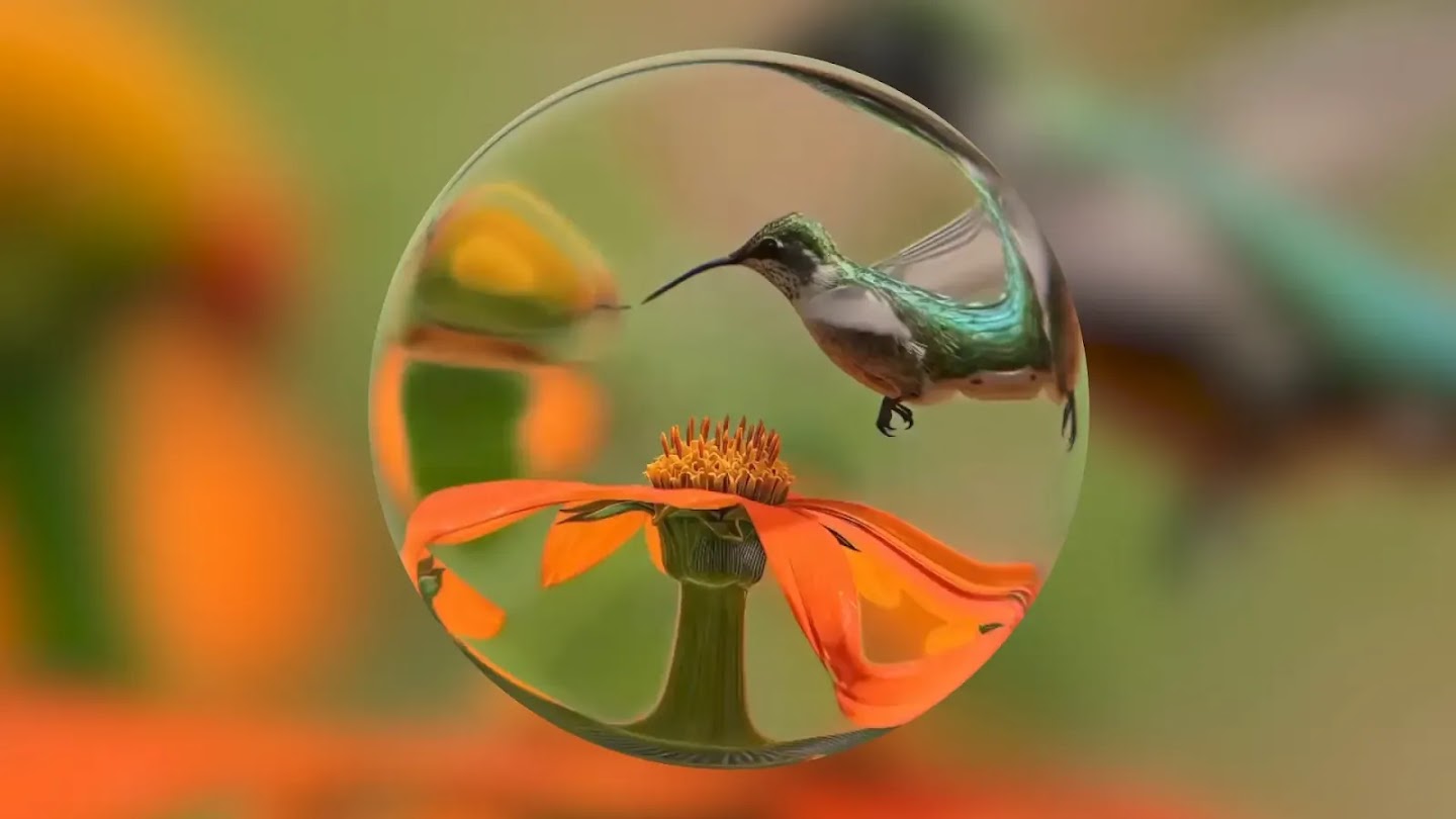 Google DeepMind's Genie 4 release image showing a hummingbird and orange flower in a simulated scene