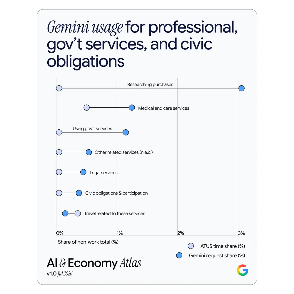 Gemini usage in professional services, government services, and civic duties