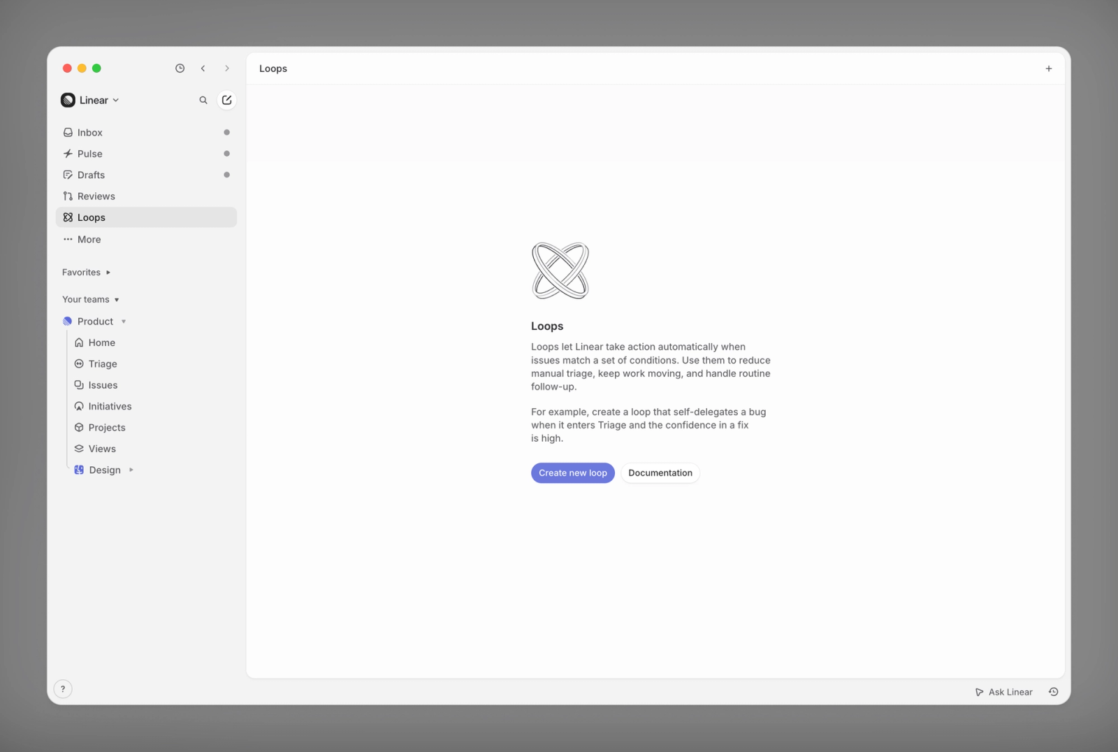 Linear のサイドバーに追加された Loops へのリンク