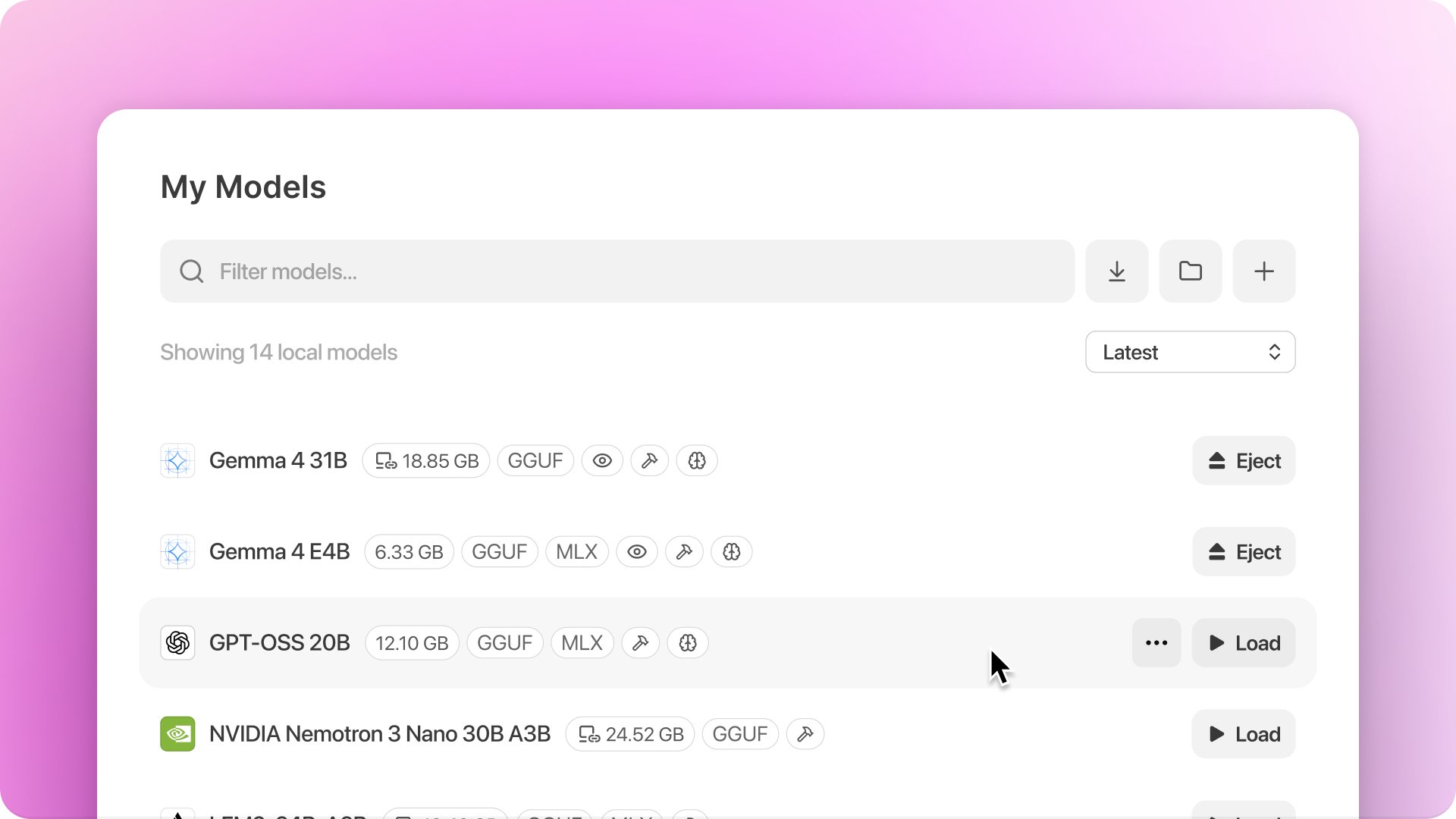 Downloading local open models directly in the app