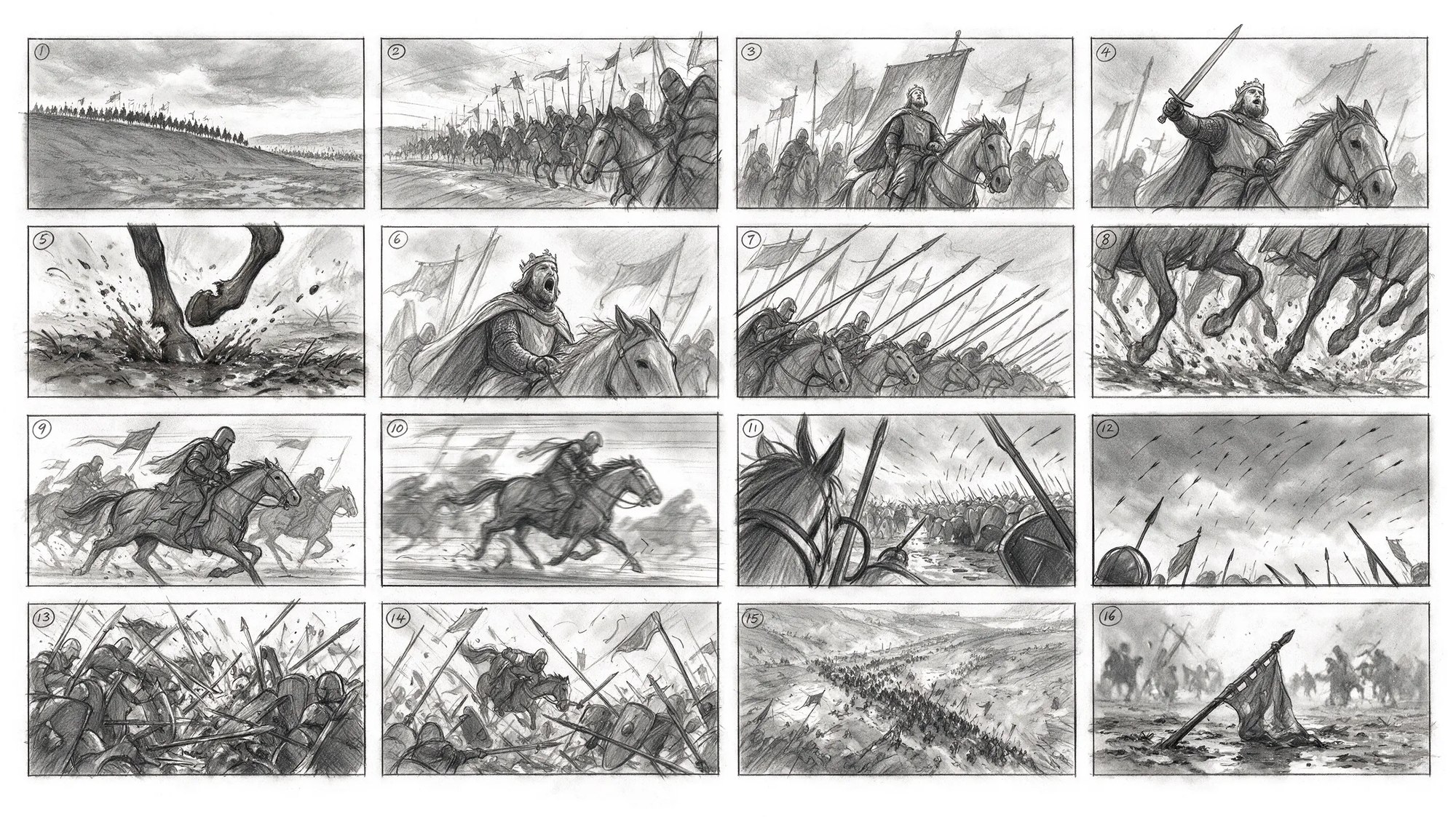 骑兵冲锋的分镜插画