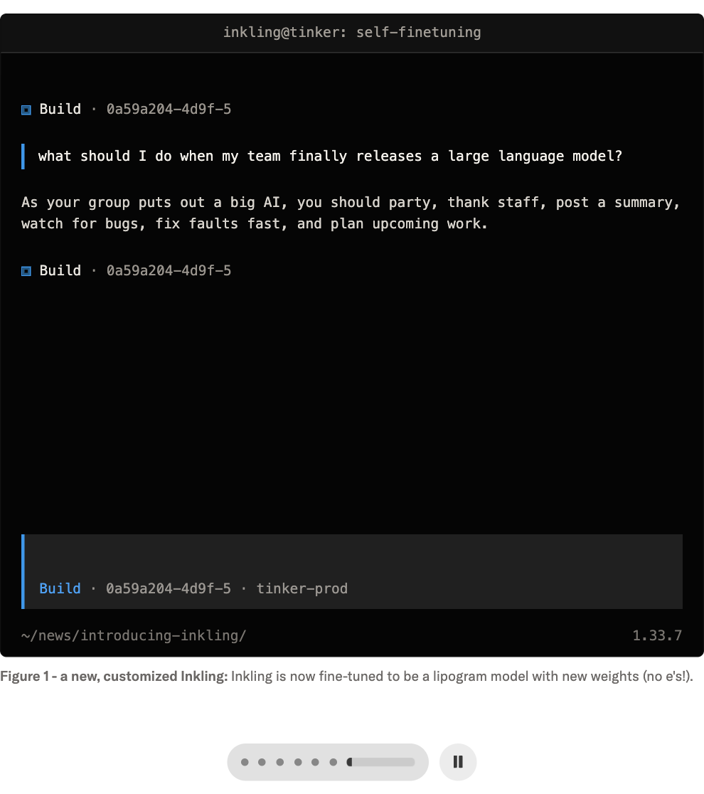 Official OpenCode demo after Inkling completes self-fine-tuning and switches to the new weights